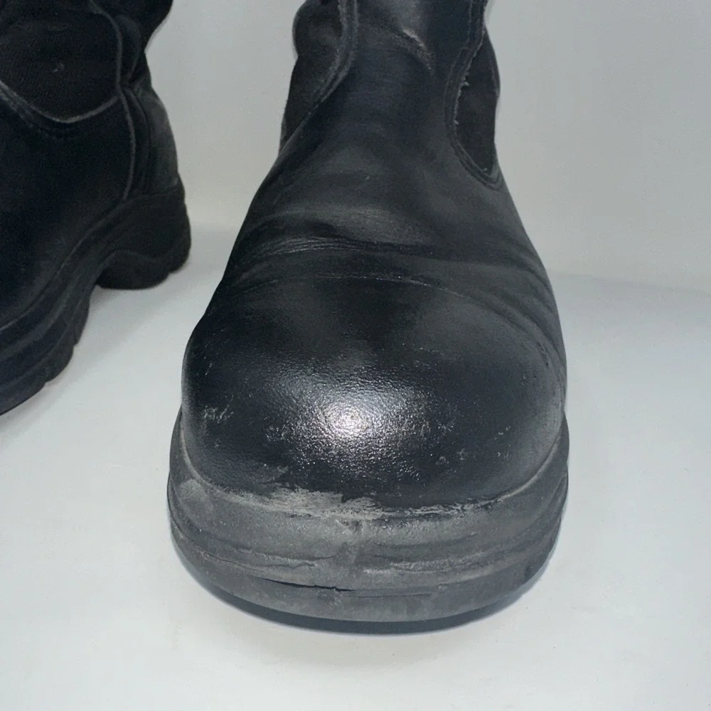 Thorogood USA Mens 9 Black Leather Canvas Pull On Safety Toe Work Boots Roper
